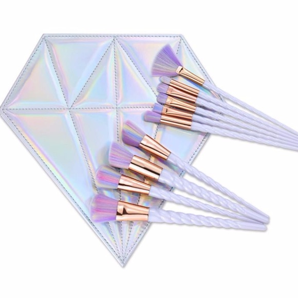 NEW 10pc Unicorn Diamond Makeup Brush Set W/Bag - Picture 2 of 7